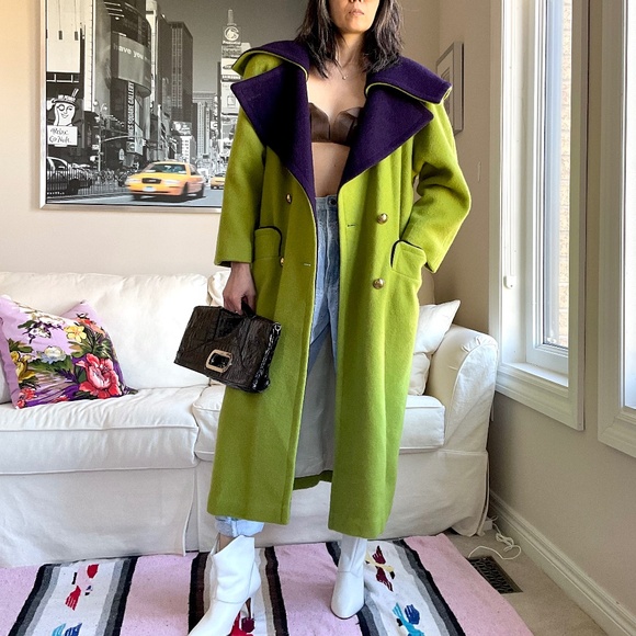 Vintage wool/mohair blend hooded double breasted long coat - Picture 1 of 16